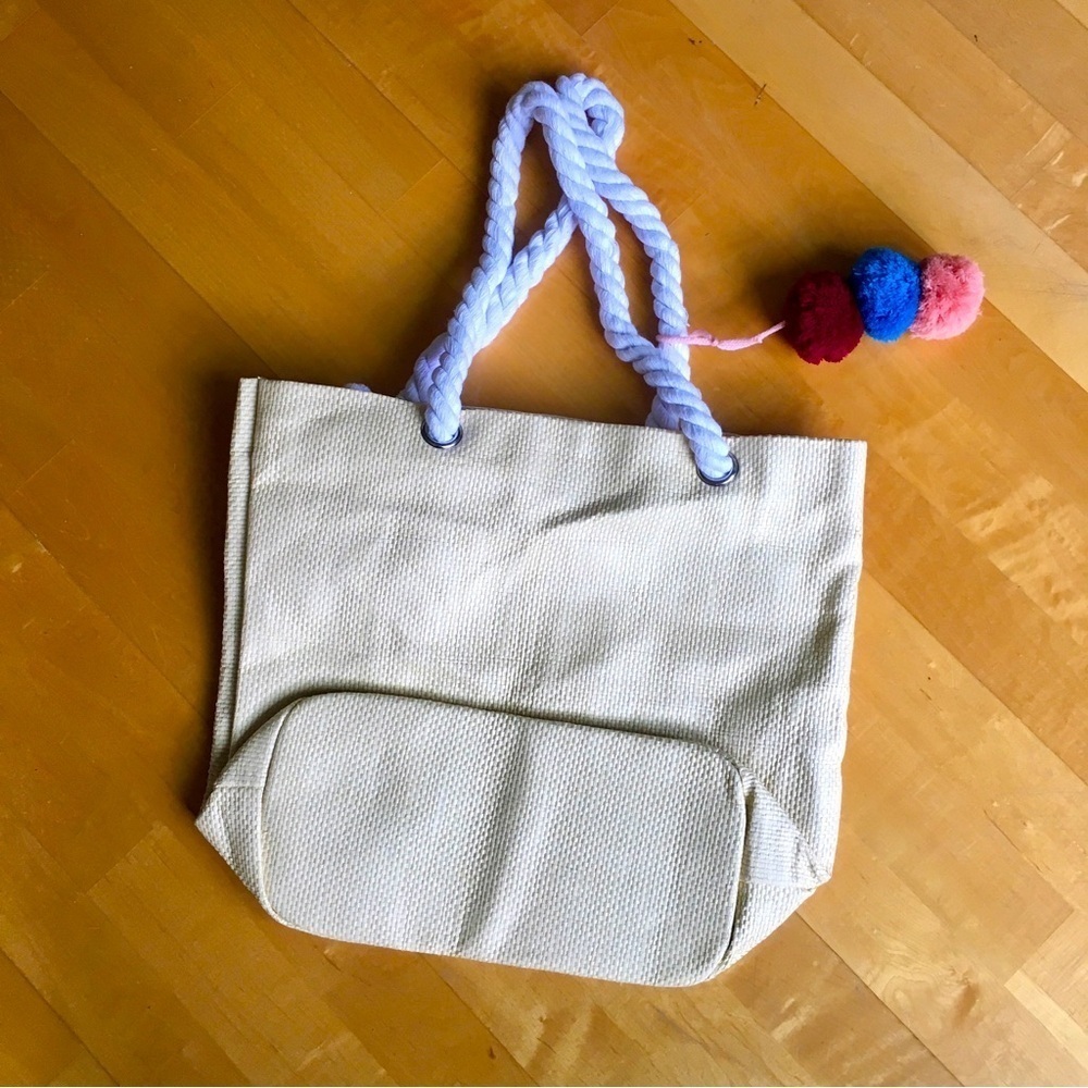 Cruise Club “Hello Sunshine” Straw Tote Bag, Rope Handles, Tan, Black, Yellow - Picture 5 of 16